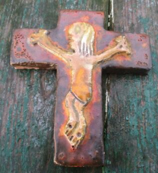 Mid Century Design Ceramic Modern Crucifix Ceramics Primitive Folk Art Wall