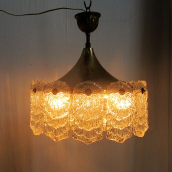 Design Chandelier Mid Century Glass 4 Lights Ice Glass Pendant era Doria Kalmar