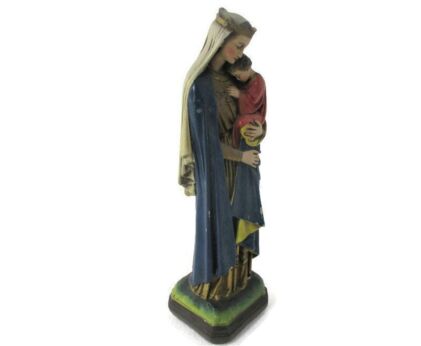 Antique 1900 Statue Sedes Sapientiae Holy Mother Infant Jesus Neo gothic Polychrome 17.12"