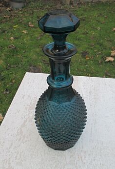 Vintage Blue Hobnail Glass Genie Bottle Gorgeous Stopper Decanter Decorative