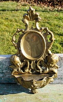 Vintage Brass Holy Water Font Angels Wall Hanging Ornate Picture frame