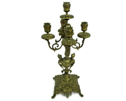 Gothic Large Candle Holder Candlestick Candelabra 5 Arm Impressive Mythology Kariatides Winged Female Figures WOW