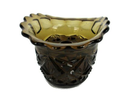 Art Deco Amber Flower Holder Pique-fleurs Art  glass Vase 2 pieces