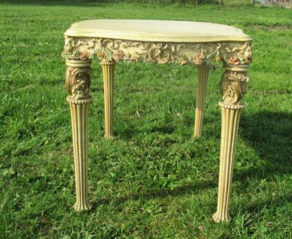 French Provincial Coffee Table Side Table White Crackled Resin Ornate Angels