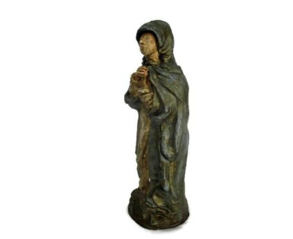 Terracotta figurine statue Holy Woman Praying sculpture Devote Signed Polychrome
