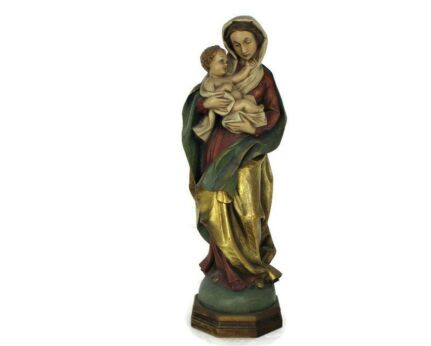 XL Virgin Mary Madonna Infant Child Wooden Statue Chapel Polychrome 21.25"