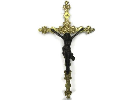 French Brass Hanging Crucifix Jesus Christ Cross Vintage Corpus Christi Lovely 13.97"