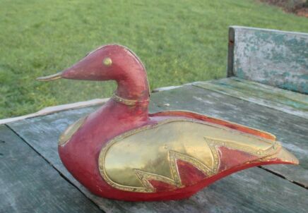 Lovely wooden Duck Brass Ornaments Decoy Red Gold