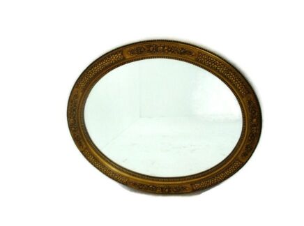Beautiful Ornate Oval Wood Plaster Wall Hanging Mirror Romantic Hollywood Regency