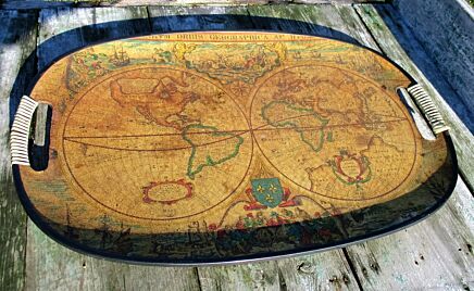 Vintage Serving tray Old School Cartography World Map Geographic Nostalgic