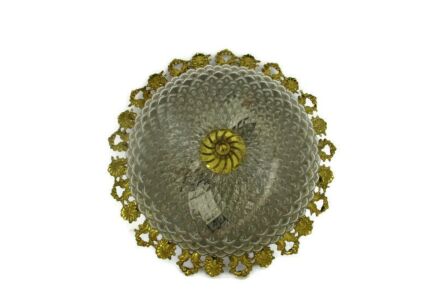 Gorgeous Small French Ceiling Lamp Fixture Plafonniere Ornate Brass Bubbled Glass