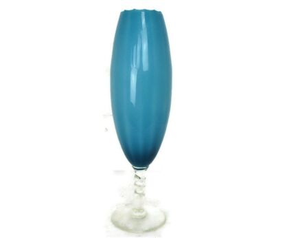 Vintage Goblet Apothecary Jar Cased Art Glass Blue Mid Century Modern Modernist