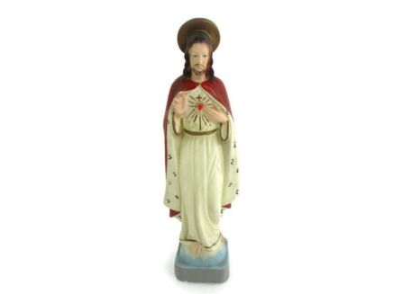 Antique Statue Jesus Christ Savior Sacred Heart Art Deco 1920s Plaster 12.79"