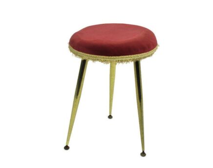 Mid Century Modernist stool Chair Funky Brass Legs red Fabric Retro
