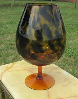 Vintage Goblet Jar Vase Italian Amber Black Spots Glass Mid Century Empoli