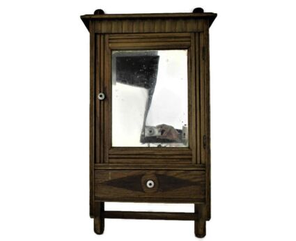 Art Deco Kitchen Apothecary Medicine Bathroom Wall Cabinet Beveled Glass Mirror Hand Carved Wood