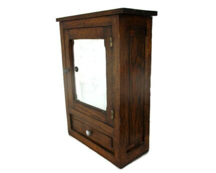Vintage Ornate Wooden Oak Kitchen Apothecary Bathroom Wall Medicine Cabinet Mirror