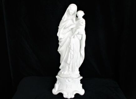 Large French Antique 1900 Bisque Statue Virgin Mary Our Lady Infant Jesus Exquisite 19.29"