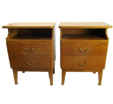 Retro Pair Couple Vintage Nightstands End tables Mid Century Modernist Marked