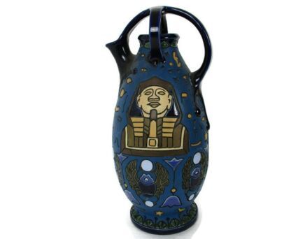 vase Amphora Czechoslovakia Art Deco Enameled Ceramic Egyptian Style Marked
