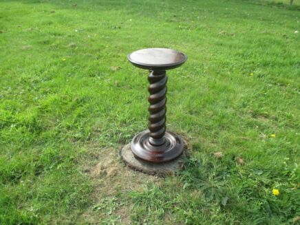 Antique Carved Oak Thick Barley Twist Pedestal Display Table Plant Stand 25.59"