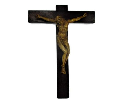 Beautiful Hanging Hand Carved Wooden Oak Crucifix Gorgeous Corpus Plaster Piece of art