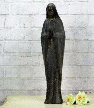 Our Lady Virgin Mary Madonna Praying Folded Hands Heavy Bronze Statue 22.83"