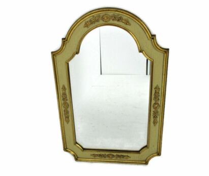 Beautiful Ornate White Wood Wall Hanging Mirror Romantic Hollywood Regency Gold Gilded Belgium