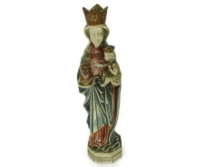 Statue Our Lady of Tongeren Black Madonna Infant Jesus Grapes Polychrome Plaster Collector