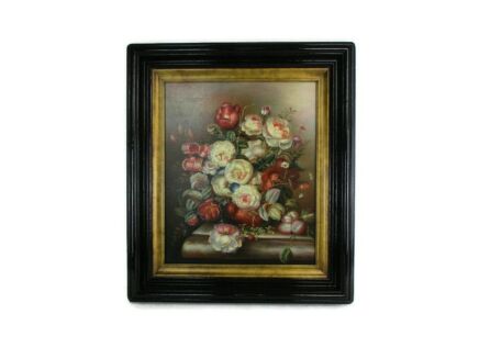 Oil Painting Canvas Wooden Frame Gorgeous Stillife Flowers Vase Signed