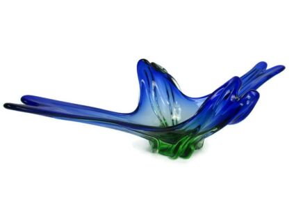 Large Beautiful Art Glass Centerpiece Bowl Fruit Dish Blue Green Murano Italy