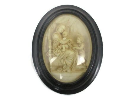 Antique Ornate Frame Convex Glass Dome Wood Our lady Della Sedia HTF Collector