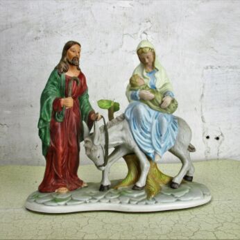 Statue Flight to Egypt Holy Family Porcelain St Joseph Virgin Mary Infant Jesus