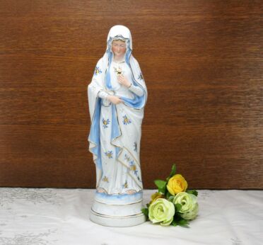 Antique Porcelain Statue Virgin Mary Madonna Our Lady Baby Blue Gorgeous