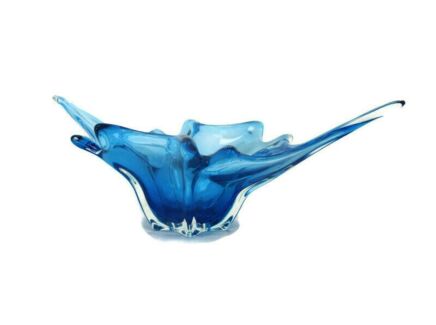 Beautiful Art Glass Centerpiece Bowl Fruit Dish Blue Azzuro Murano Italy