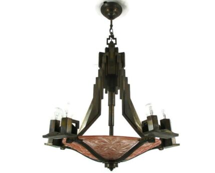 Art Nouveau 15!! Lights Chandelier Lamp Art Deco Pink Glass Flower Shade WOW