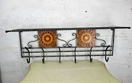 Vintage Funky Wrought Iron Coat Hat Wall Rack picture tile frames Orange Retro