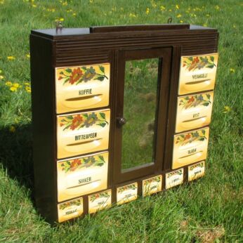 Antique Kitchen Spice Rack Cabinet Porcelain Wood Dutch Gorgeous Mirror