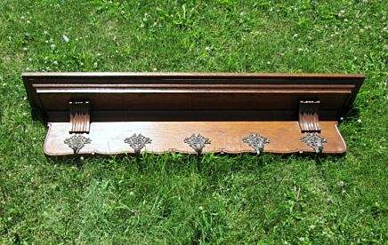 Antique French Oak Wall Shelf Plate Coat Hat Cane Book Rack 50.40 "