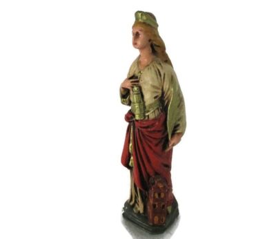 Statue Saint St Barbara of Nicomedië Tower Patron of Firemen Plaster Collector Polychrome 8.46"