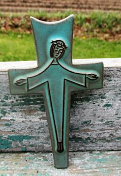 Small Mid Century Design Ceramic Modernist Crucifix era Perignem azuro