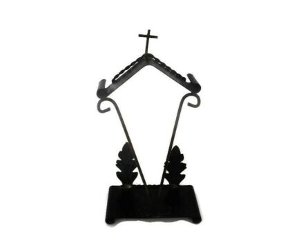 Mid Century Wrought Iron Chapel Niche for Statue Standing Hanging Leafs Crucifix
