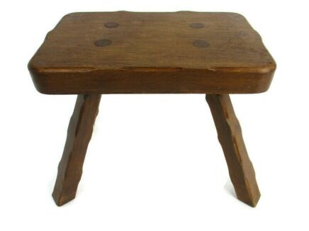 Funky Hand Carved wood Milking Stool Pedestal Table Pedestal Barn Style Antique