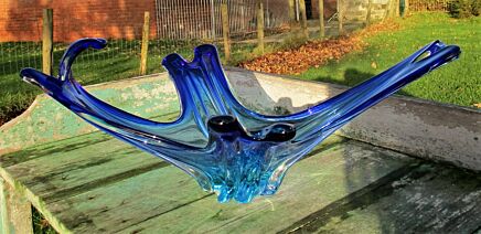 Blue era Murano Somerso Centerpiece Bowl Hand Blown Fruit Dish Beautiful
