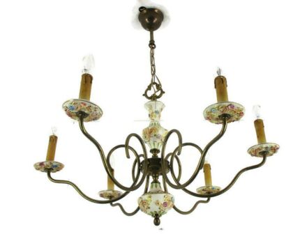 Capodimonte-Style Chandelier 6 arm Lights Italian Porcelain Flowers Vintage
