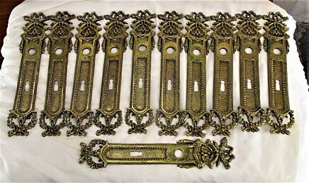 Antique French Victorian Gothic Devil Bronze Brass Door handle Plates Signed HTF