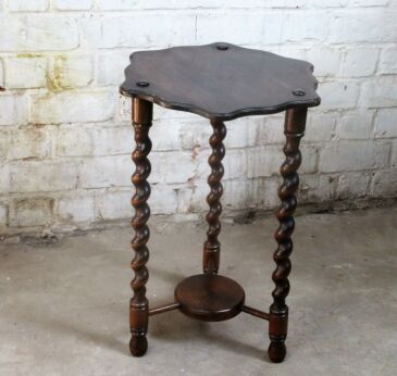 Small Barley Twist Wooden Tripod Side Table Pedestal Plant Stand 2 Tier 21.2"