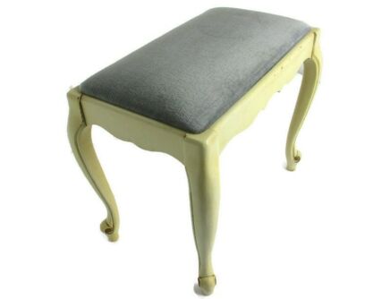 Footstool Ottoman Wooden Legs Blue Velvet Louis XV style French Provincial Vtg