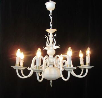 White Vintage Flemish Dutch Chandelier 8 Arm Lights Barn Country Farmhouse