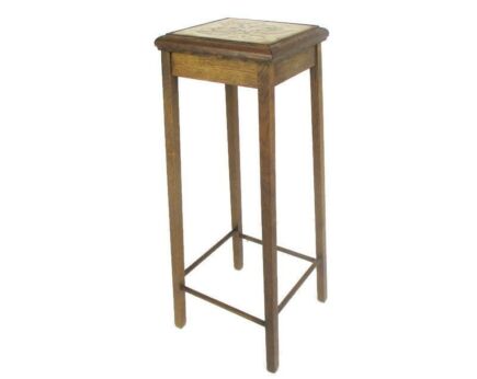 70s Pedestal Table Plant Flower Stand Side Table Barn Style Tile Top Leaf Lovely